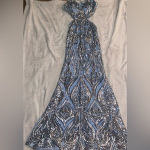 blue and silver dress